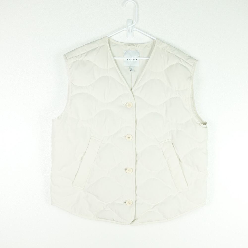 COS‎ Puffer Vest Womens SZ M/L Button Front Neutral Minimalist Capsule Wardrobe